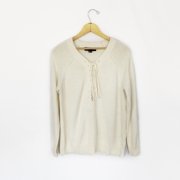 Forever 21 Laceup Cream Sweater size medium - Picture 1 of 5